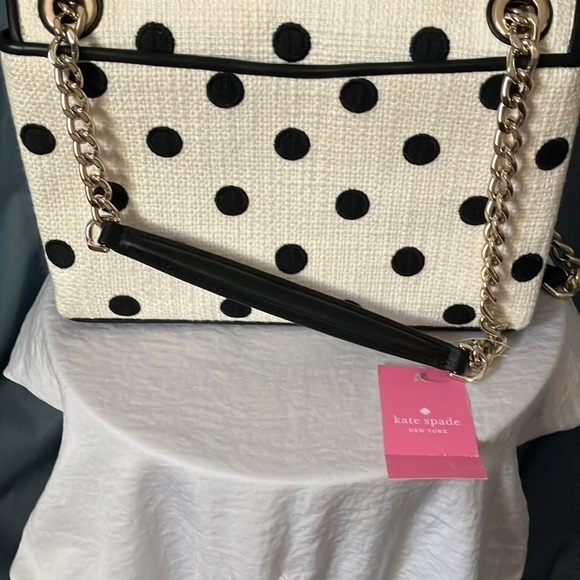 Kate Spade: Natalia Cream embroidered dot- medium Flap- Shoulder Purse/ Handbag - Picture 9 of 16